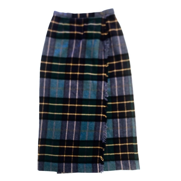 Rafaella Dresses & Skirts - Vintage Rafaella Kilt Maxi Wrap Skirt Wool Plaid Blue and Yellow